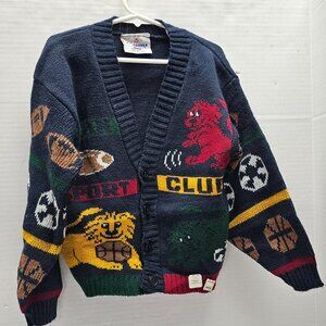 New 1990s 90s Bold J J Poole Boys Animal Sport Club Button Down Sweater 5 6 USA